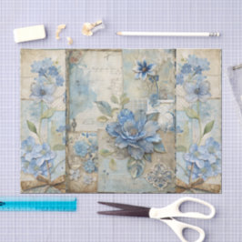 Vintag Inspiriert Blue Floral Collage Scrapbook Seidenpapier