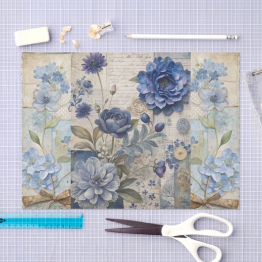 Vintag Inspiriert Blue Floral Collage Scrapbook Seidenpapier (Handwerk)
