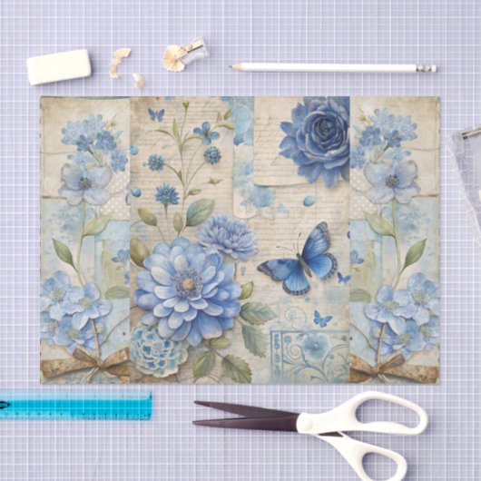 Vintag Inspiriert Blue Floral Collage Scrapbook Seidenpapier (Handwerk)