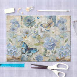Vintag Inspiriert Blue Floral Collage Scrapbook Seidenpapier