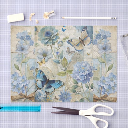 Vintag Inspiriert Blue Floral Collage Scrapbook Seidenpapier (Handwerk)