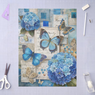 Vintag Inspiriert Blue Floral Collage Scrapbook Seidenpapier