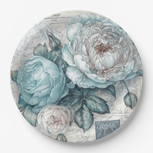 Vintag Inspiriert Blue Shabby Chic Florals Pappteller (Vorderseite)