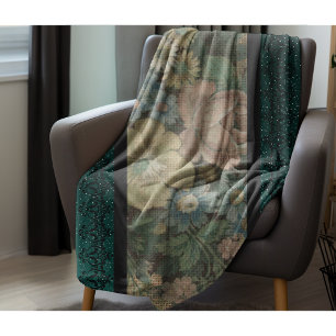 Vintag Inspiriert Blumenbüschel und Dunkel Aquamar Fleecedecke