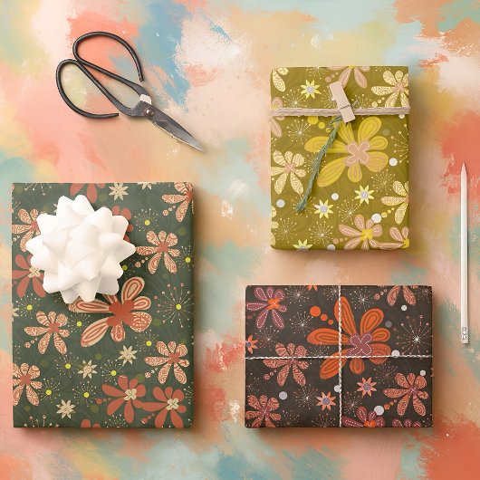 Vintag Inspiriert Blumenmuster Geschenkpapier Set