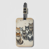 Vintag Inspiriert Cat Family Portrait Gepäckanhänger (Vorderseite Vertikal)