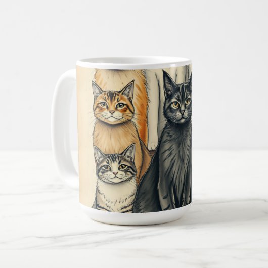 Vintag Inspiriert Cat Family Portrait Kaffeetasse (Vorderseite Links)
