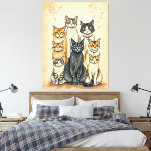 Vintag Inspiriert Cat Family Portrait Leinwanddruck