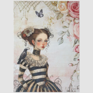 Vintag Inspiriert Goth Girl Watercolor Rose Raven Seidenpapier