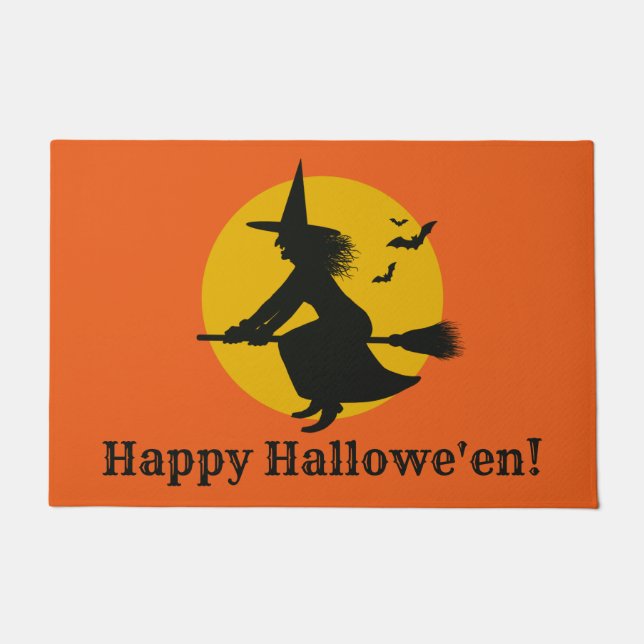 Vintag Inspiriert Halloween-Fliegerhexe Fußmatte (Vorderseite)