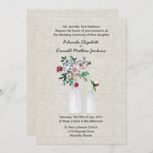 Vintag Inspiriert Leinen und Milchflaschen Hochzei Einladung (Vorne/Hinten)