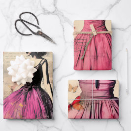 Vintag Inspiriert Mädchen mit Schmetterlingen Geschenkpapier Set