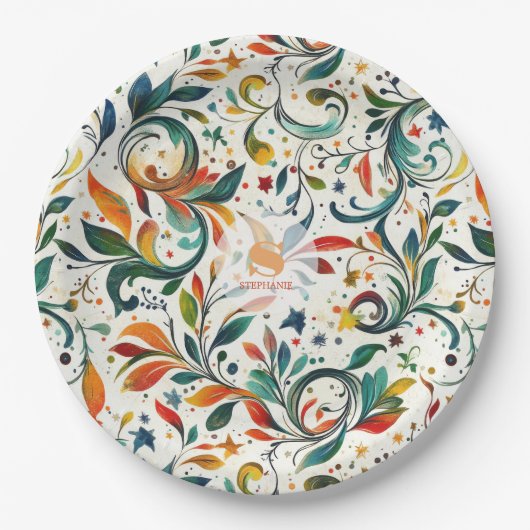 Vintag Inspiriert Paisley Leaf Muster Pappteller (Vorderseite)