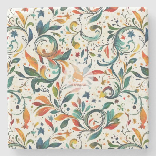 Vintag Inspiriert Paisley Leaf Muster Steinuntersetzer (Vorderseite)