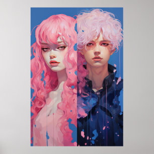 Vintag Inspiriert Pink Lady and Blue Boy Poster -