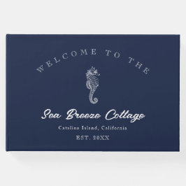 Vintag Inspiriert Seepferd Blau und Weiß Gästebuch