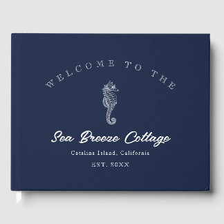 Vintag Inspiriert Seepferd Blau und Weiß Gästebuch