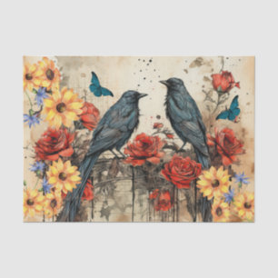 Vintag Inspiriert Sonnenblumen Rote Rosen Raven Seidenpapier