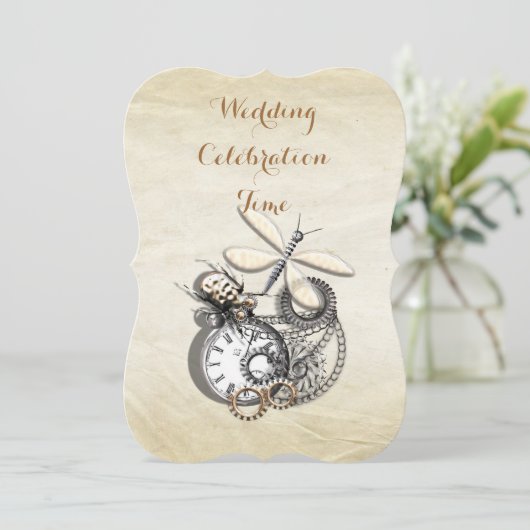 Vintag Inspiriert Steam Punk Hochzeit Einladung (Stehend Vorderseite)