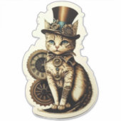Vintag Inspiriert Steampunk-Katze mit Top-Hut Aufkleber (Vorderseite)