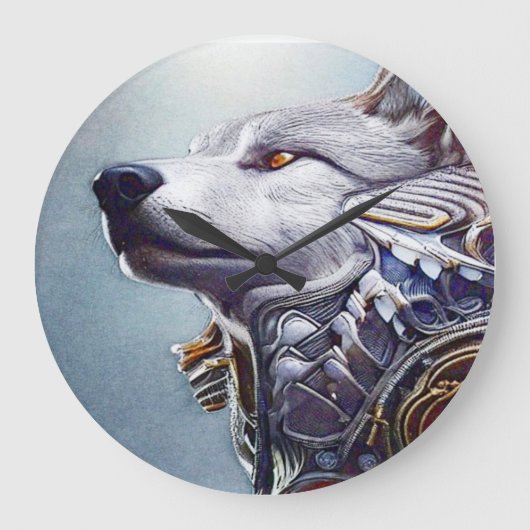 Vintag Inspiriert Wolf Head Art - Nostalgisch Große Wanduhr (Vorderseite)