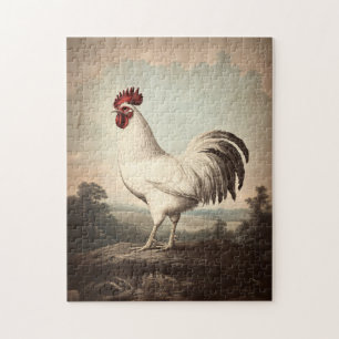 Vintag Inspirierte Darstellung des White Rooster Puzzle