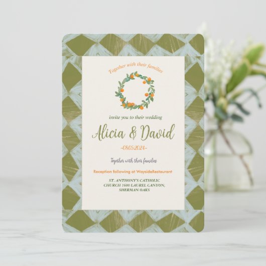 Vintag Inspirierte Orangenhochzeit Einladung (Stehend Vorderseite)