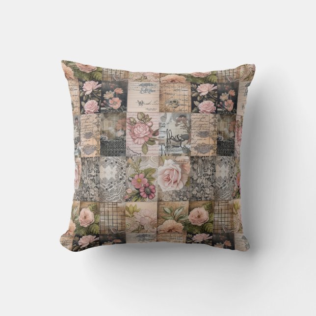 Vintag Inspiriertes rosa Blumenmuster Quiltmuster Kissen (Vorderseite)