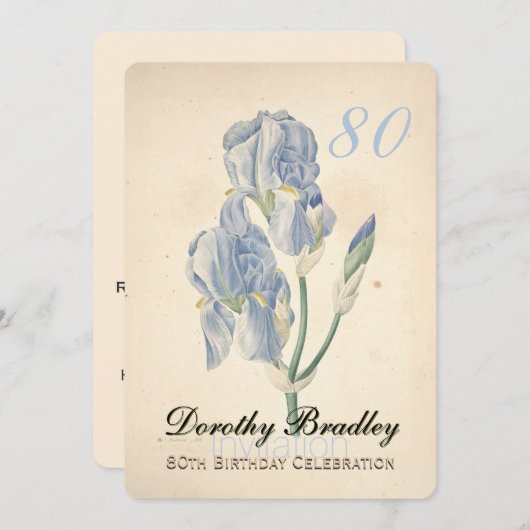Vintag Iris 80. Geburtstagsfeier Einladung (Vorne/Hinten)