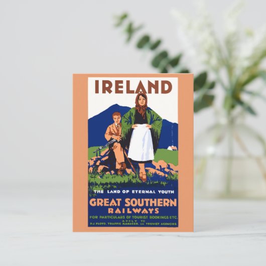 Vintag Irland Reiseplakat Postkarte (Stehend Vorderseite)