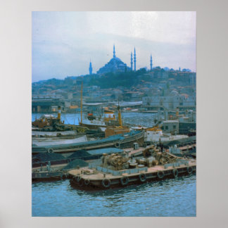 Vintag Istanbul, Boote auf den Bosporos Poster