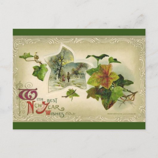 Vintag Ivy New Year Postcard Feiertagspostkarte (Vorderseite)