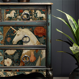 Vintag Jade Red Floral Unicorn Botanical Seidenpapier