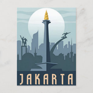 Vintag Jakarta Indonesien java Travel Water color Postkarte