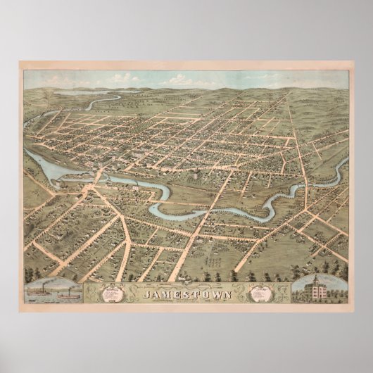Vintag Jamestown NY Map (1871) Poster (Vorne)