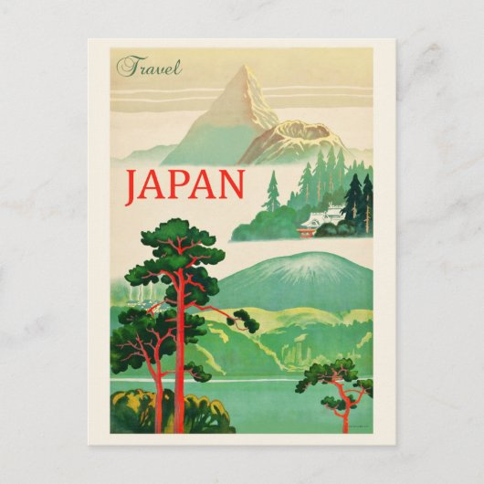 Vintag Japan Mount Fuji Reiseplakat Postkarte (Vorderseite)