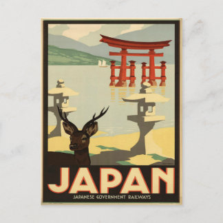 Vintag Japan Sika Deer, Torii Gate Travel Postkart Postkarte