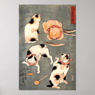 Vintag Japanisch 4 Katzen von Kuniyoshi Utagawa Poster