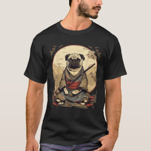 Vintag Japanisch Art Samurai Mops Dog T Shirt