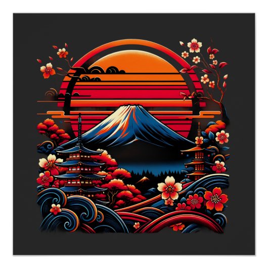 Vintag Japanisch Cherry Blossom Sakura Mount Fuji Poster (Vorderseite)