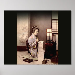 Vintag Japanisch Geisha - Briefschriftsteller Foliendrucke