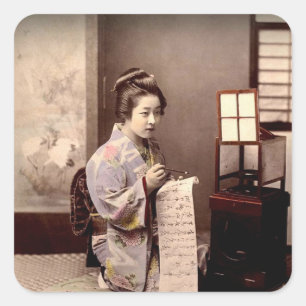 Vintag Japanisch Geisha - Briefschriftsticker Quadratischer Aufkleber