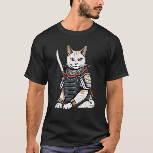 Vintag Japanisch Samurai Japanischer Bobtail Cat T-Shirt (Vorderseite)