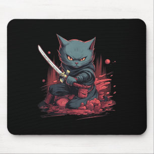 Vintag Japanisch Samurai Ninja Cat Tattoo Kawaii Mousepad