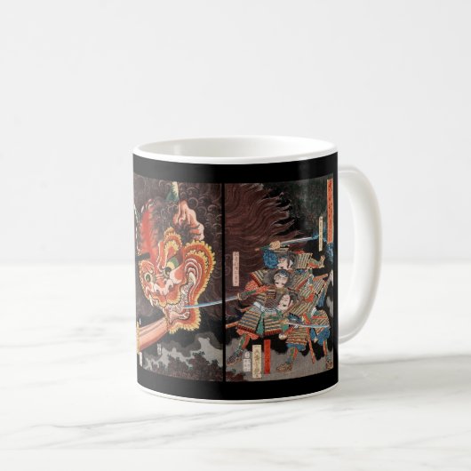 Vintag Japanisch Samurai vs. Oni Kaffeetasse (VorderseiteRechts)
