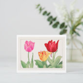 Vintag Japanisch Tulip Woodblock Print Postkarte (Stehend Vorderseite)