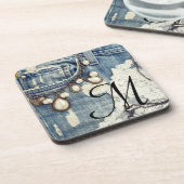 Vintag Jeans Viktorianisch Monogram Drink Unterset Untersetzer (Linke Seite)