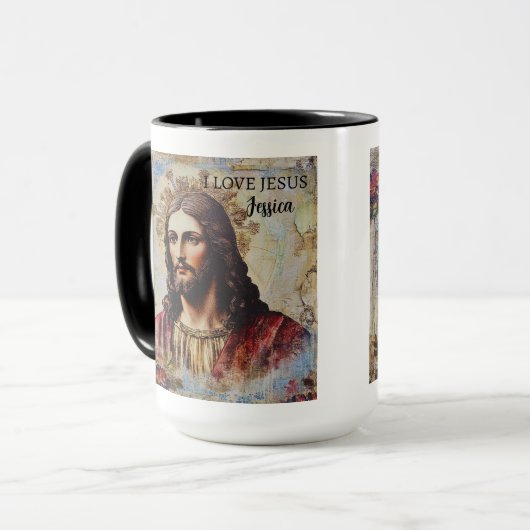 Vintag Jesus Christlich Personalisierter Name Tasse (Vorderseite Links)