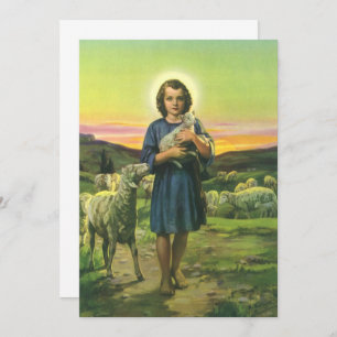 Vintag Jesus Christus der Hirte mit Baby Lamb Einladung