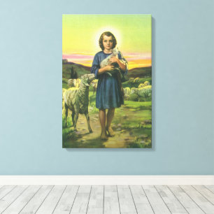 Vintag Jesus Christus der Hirte mit Baby Lamb Leinwanddruck